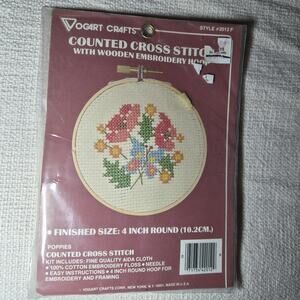 Vogart Crafts - POPPIES Counted Cross Stitch - 4" Round (BRAND‎ NEW SEALED)